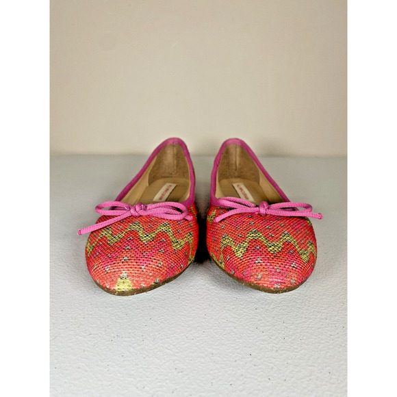 ALI MCGRAW Pink Green Recycled Plastic Ballet Flats Slip On Shoes Bow‎ Size 6.5 - Picture 2 of 8